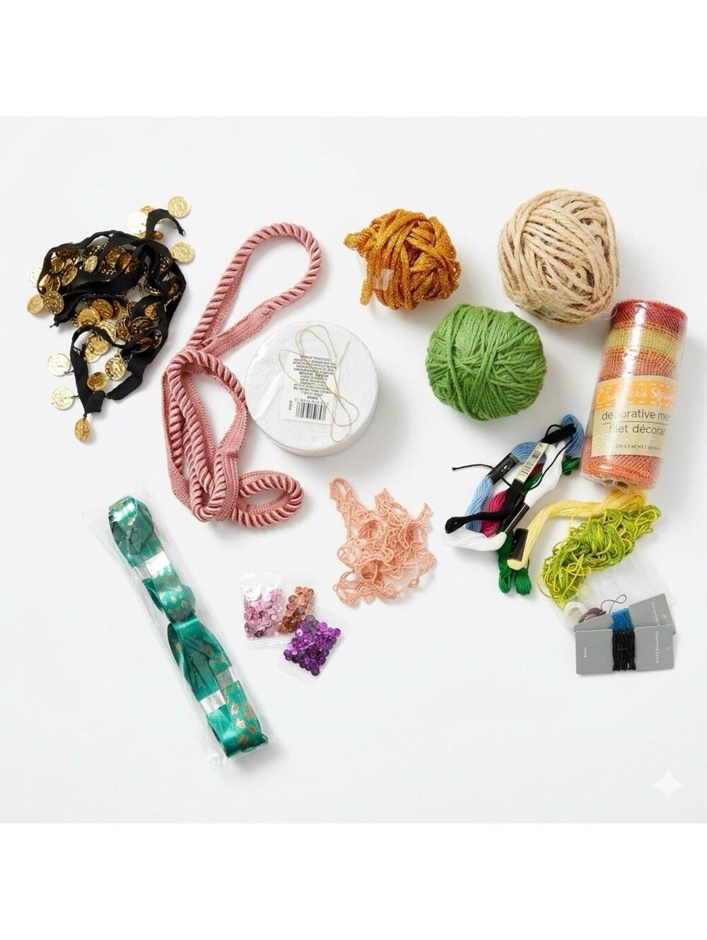 Mixed Lot Craft Supplies Bundle - Ribbons, Yarn, Lace, Sequins & Coin Trim